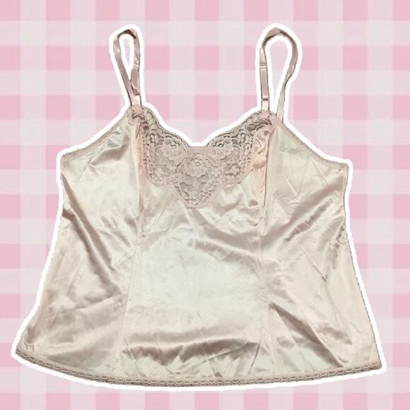 Adonna Vintage Coquette Satin Sheer Lace Satin Pink Camisole Size Medium - Picture 1 of 10
